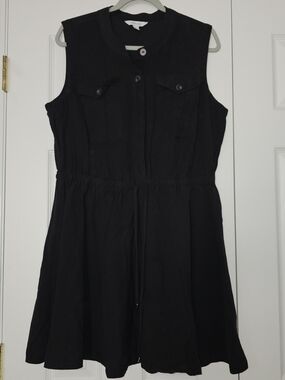 Nine West Black Sleeveless Drawstring Waist Dress